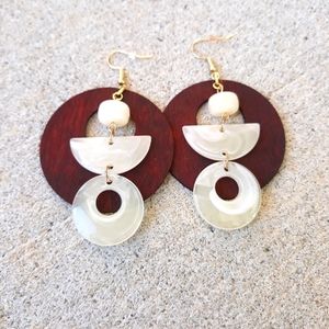 Laser Cut Wood Earrings w/Geometric Bead Detail